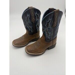 ARIAT Tombstone Cowboy Western Boots Square Toe Leather Brown Blue  Toddler 9